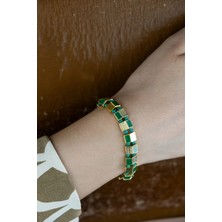 Serenite Collection Bander Altın Kaplama Yeşil Bronz Bileklik