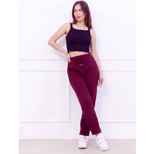 Kozz Style Kadın Bordo Müslin Pamuk Paça Pileli Pantolon