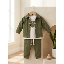 Ecoo Kids 3'LÜ KETEN SÜLFÜR ERKEK BEBEK TAKIM 6-9 ay 9-12 ay 12-18 ay 18-24 ay beden bağcıklı pantolon+ baskılı uzun kollu body + çıtçıtlı ceket yenidoğan bebek takım