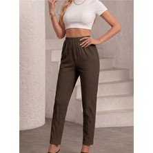 Kozz Style Kadın Koyu Kahve Yüksek Bel Bürümcük Kumaş Yazlık Ev & Günlük Pantolon