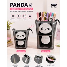 Fly Color Panda Desenli Hologram Deri Kalemlik 18X11 cm Büyüyüp Küçülebilen Fermuarlı Kalem Çantası
