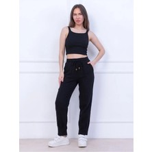 Kozz Style Kadın Siyah Müslin Pamuk Paça Pileli Pantolon