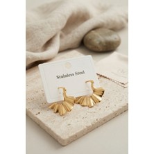 Rafiel 316L Çelik Gold Renk Yelpaze Model Küpe