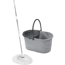 St. Morritz F187 Eko Balerina Otomatik Sıkm Temizlik Seti, Döner Başlıklı Mikrofiber Temizlik Mop Seti Gri
