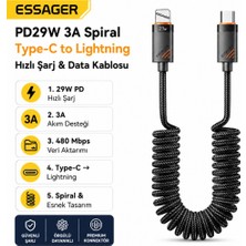 Essager PD29W 3A Type-C To Lightning Spiral Hızlı Şarj ve Data Kablosu L Örgülü Esnek Araç Içi iPhone Şarj Kablosu