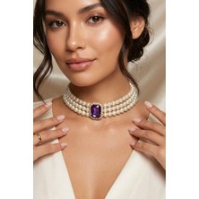 BB Bridal Boutique Cam Incili Gold Kaplama Tasma Taşlı Choker Baget Kolye Özel Tasarım Kolye Renkli Choker Kolye
