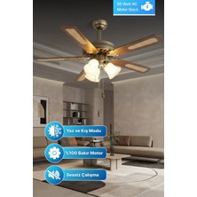 Reyo Ahşap Lodos 132CM Ipli Bakır Motor 3 Lambalı Tavan Vantilatörü Ahşap
