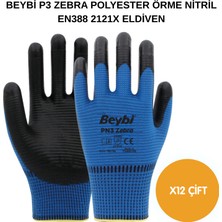 Beybi Arge Toptan Pn3 Zebra Polyester Örme Nitril Eldiven 12 Adet No 10 Xl