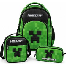 Minecraft Lisanslı Creeper Logolu 3'lü Okul Seti | Sırt Çantası + Beslenme Çantası + Kalemlik