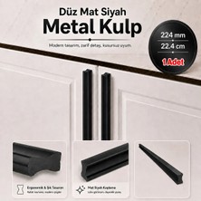 Badem10 Metal Dolap Kulbu Çift Delik 224 mm 22.4 cm Mat Siyah Mobilya Dolap Gardrop Çekmece Kapak Kulp Kulb