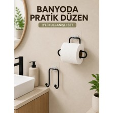 Soontech Vidasız Banyo Seti Yapışkanlı Tuvalet Kağıdı Tutucu ve Havlu Askısı 2’li Set