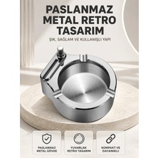 Astraltech Çakmaklı Küllük Paslanmaz Metal Yuvarlak Tasarım