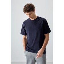 Air Jones Lacivert Pamuklu Kalın Yumuşak Dokulu Oversize Fit Basic Erkek T-Shirt - 88378