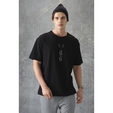 Air Jones Siyah %100 Pamuk Kalın Yumuşak Dokulu Oversize Fit Baskılı Erkek T-Shirt - 88355