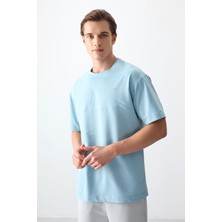 Air Jones Açık Mavi Pamuklu Kalın Yumuşak Dokulu Oversize Fit Basic Erkek T-Shirt - 88378