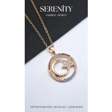 Serenity Zirkon Taşlı Hilal Yıldız Çelik Kolye