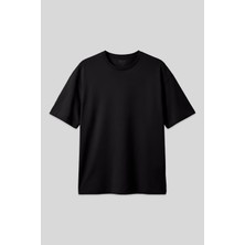 Siyah %100 Pamuk Kalın Yumuşak Dokulu Oversize Fit Basic Erkek T-Shirt - 88353