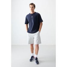 Air Jones Lacivert %100 Pamuk Kalın Yumuşak Dokulu Oversize Fit Baskılı Erkek T-Shirt - 88355