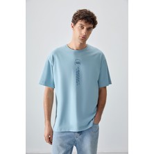 Air Jones Açık Mavi %100 Pamuk Kalın Yumuşak Dokulu Oversize Fit Baskılı Erkek T-Shirt - 88355