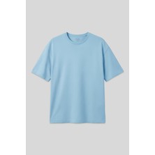 Air Jones Açık Mavi Pamuklu Kalın Yumuşak Dokulu Oversize Fit Basic Erkek T-Shirt - 88377