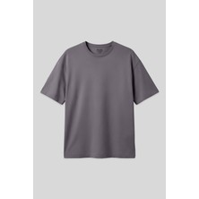 Air Jones Koyu Gri Pamuklu Kalın Yumuşak Dokulu Oversize Fit Basic Erkek T-Shirt - 88377