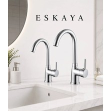 ESHOME Krom Renk Baston Borulu Lavabo-Eviye 2'li Set