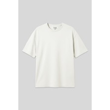 Air Jones Ekru Pamuklu Kalın Yumuşak Dokulu Oversize Fit Basic Erkek T-Shirt - 88377