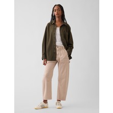 Gap Kadın Bej Mid Rise Barrel Utility Ankle Pantolon