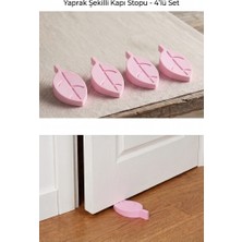 Tiesa Home 4'lü Slikon Kapı Altlığı Altı Stoperi Durdurucu Takozu Pembe Yaprak Modeli