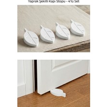 Tiesa Home 4'lü Slikon Kapı Altlığı Altı Stoperi Durdurucu Takozu Beyaz Yaprak Modeli