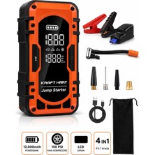 Kraft Hart 4'ü 1 Arada Powerbank Hava Kompresörü 12.000 Mah 150 Psı LCD Ekranlı Çok Fonksiyonlu