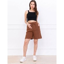 Kozz Style Kadın Kahve Müslin Pamuk Kısa Şort