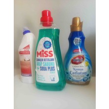 Şampiyonlar Ligi Miss Çamaşır Deterjanı Arapsabunu Soda Plus + Vatan Komşu Çatlatan Yumuşatıcı + Neta Yağ Boya Sökücü 3lü