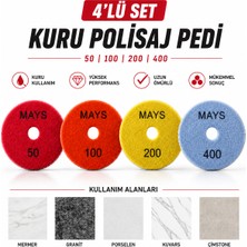 Mays 4'lü Kuru Polisaj Pedi Seti – 50 / 100 / 200 / 400 No | 100 mm Mermer Granit Porselen Kuvars Çimstone Parlatma Pedi