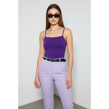 Efnaz Style Kadın Halter Yaka Saran Basic Mor Bluz