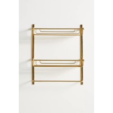 Anthropologie Maison Iki Katlı Altın Renkli Pirinç Banyo Rafı 48 cm