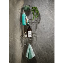 St. Morritz Krom Yapışkanlı Banyo Köşeliği Düzenleyici, Şampuanlık, Duş Rafı 3 Katlı - 4 Kancalı
