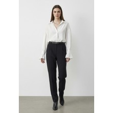 Efnaz Style Kadın Fırfır Manşet Detaylı Oversize Beyaz Gömlek