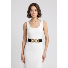 Efnaz Style Kadın Lastikli Tokası Geçirmeli Geniş Kemer Siyah Sarı