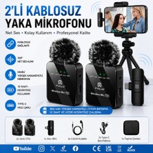 Trend Store Profesyonel 2’li Kablosuz Tüylü Yaka Mikrofonu IOS ve Android Uyumlu, DSP Gürültü Azaltma, Canlı Yayın Mikrofonu