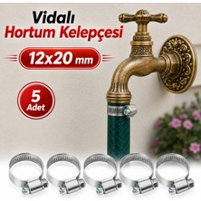 Badem10 [5 Adet] 12X20 mm Hortum Kelepçesi Vidalı Paslanmaz Çelik Ayarlanabilir Boru Metal Kelepçe Klips