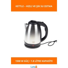 St. Morritz Paslanmaz Çelik 1500 W Güçlü Hızlı Su Isıtıcı 1.8 L Kettle