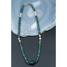 Serenite Collection Phtalo Green Fosil ve Sedef Taşı Kolye