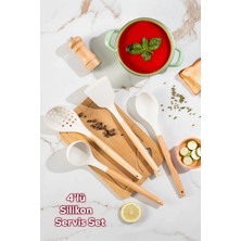 St. Morritz 3166 Bambu Ahşap Saplı Silikon 4 Parça Servis Takımı Seti Beyaz