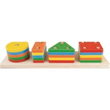 St. Morritz Hamaha Wooden Toys Doğal Ahşap Eğitici Oyuncak Dikdörtgen 5'li Sütun Geometrik Şekil HMH-055