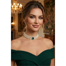 BB Bridal Boutique Cam Incili Gümüş Kaplama Taşlı Tasma Choker Baget Kolye Özel Tasarım Kolye Renkli Choker Kolye