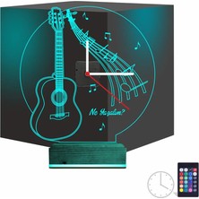 Luvivia Gitar Müzik Nota Kişiye Özel Saatli 3D Lamba - Masa Gece Lambası