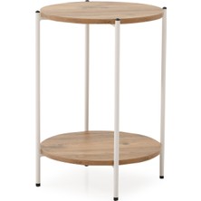 Sehpol Yuvarlak Tablalı Iki Katlı Sehpa Q42X60 cm Beyaz Atlantik Çam