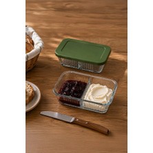 iselahome Divora 2 Bölmeli Kapaklı Cam Saklama Kabı/kahvaltılık ve Piknik Kabı/reçel,bal ,tereyağlık Kabı 960 ml 2 Adet