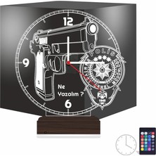 Luvivia Polis Hediye Polis Logolu Kişiye Özel Saatli 3D Lamba - Masa Gece Lambası